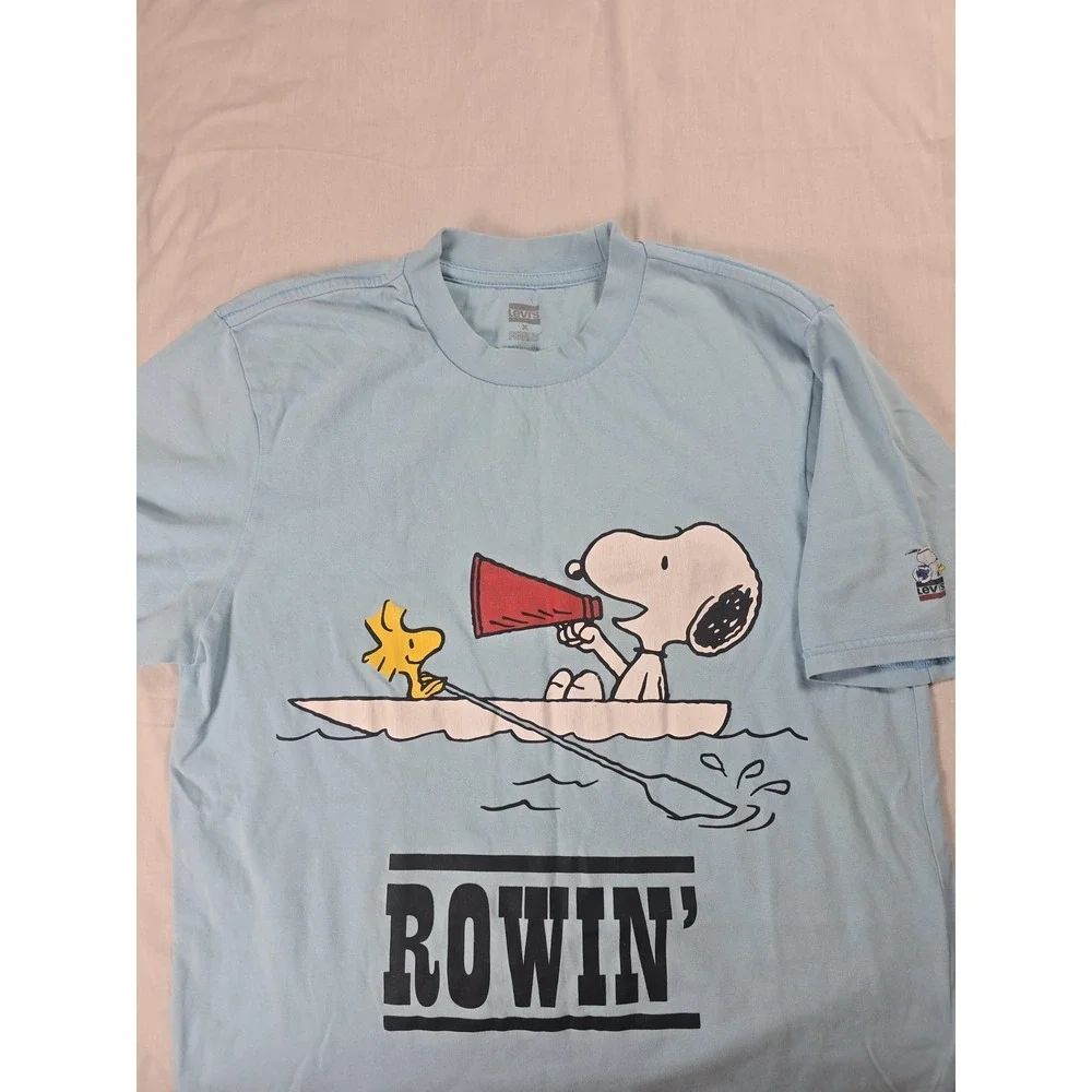 Levi's Peanuts Shirt Mens XS Blue Snoopy Woodstock Rowin' Boat Graphic Tee